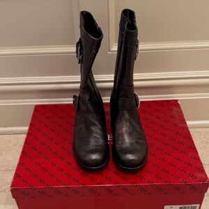 Guess Black Leather Mid-Calf Buckle Boots